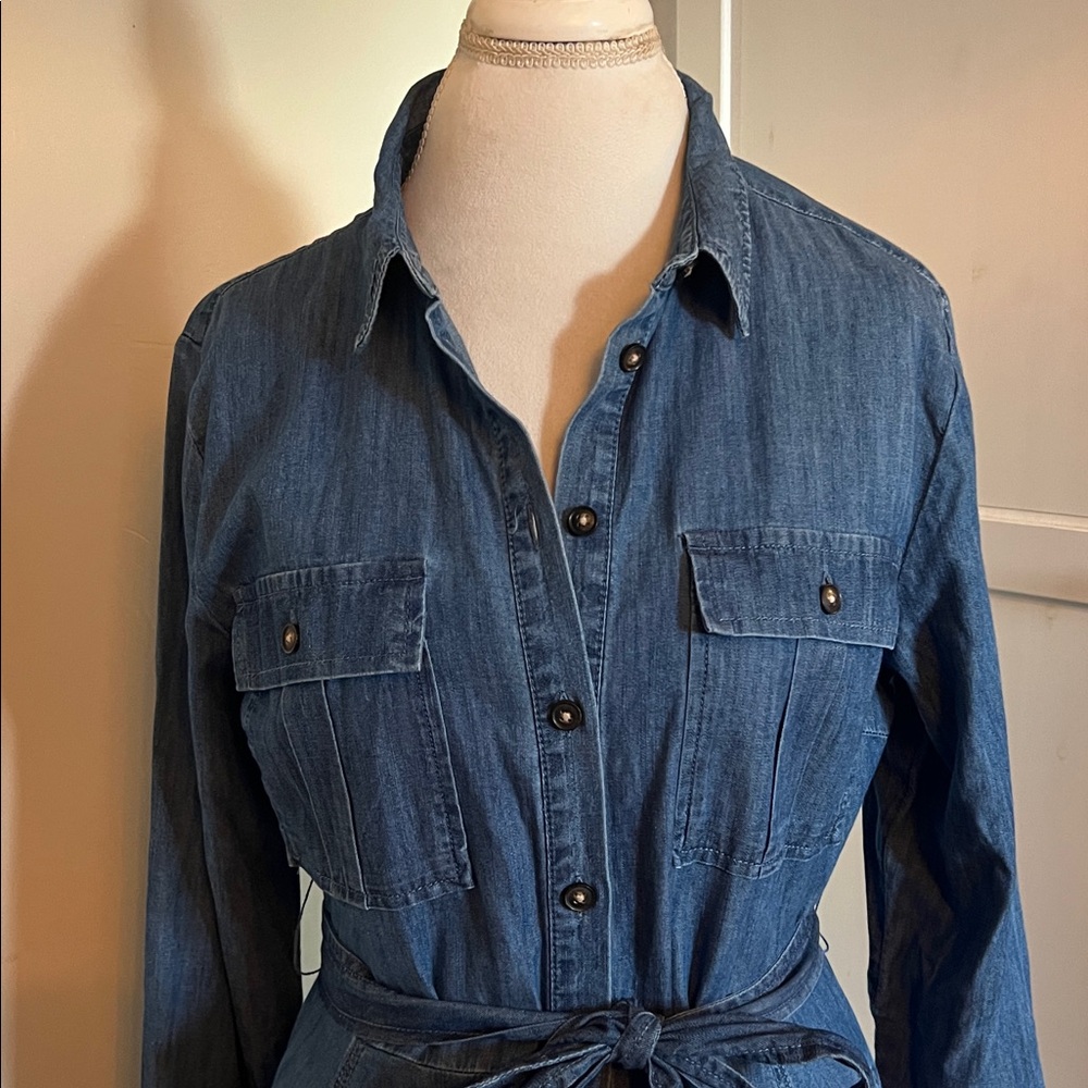 NWOT LOFT Petite Chambray Shirt Dress Size 12P - Picture 4 of 11